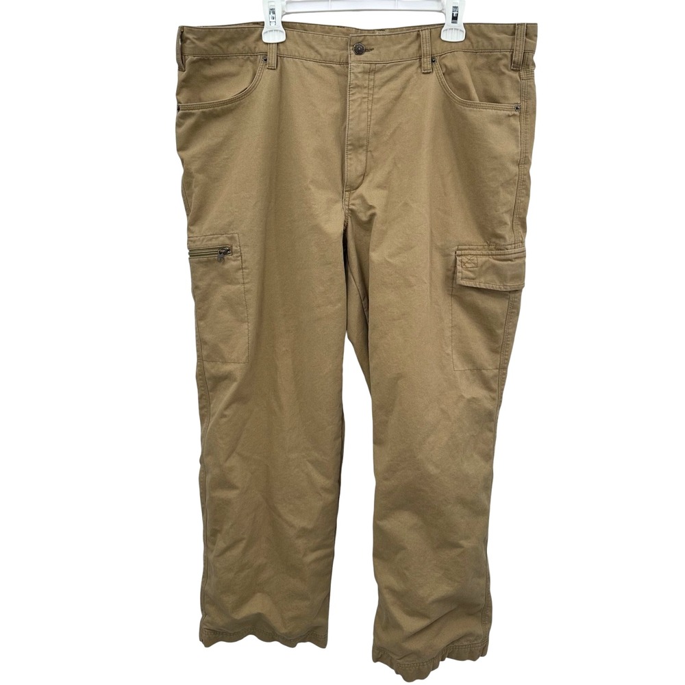 Eddie Bauer Cargo Chino Pants Flannel Lined 100% Cotton Tan Khaki Men's 40x30